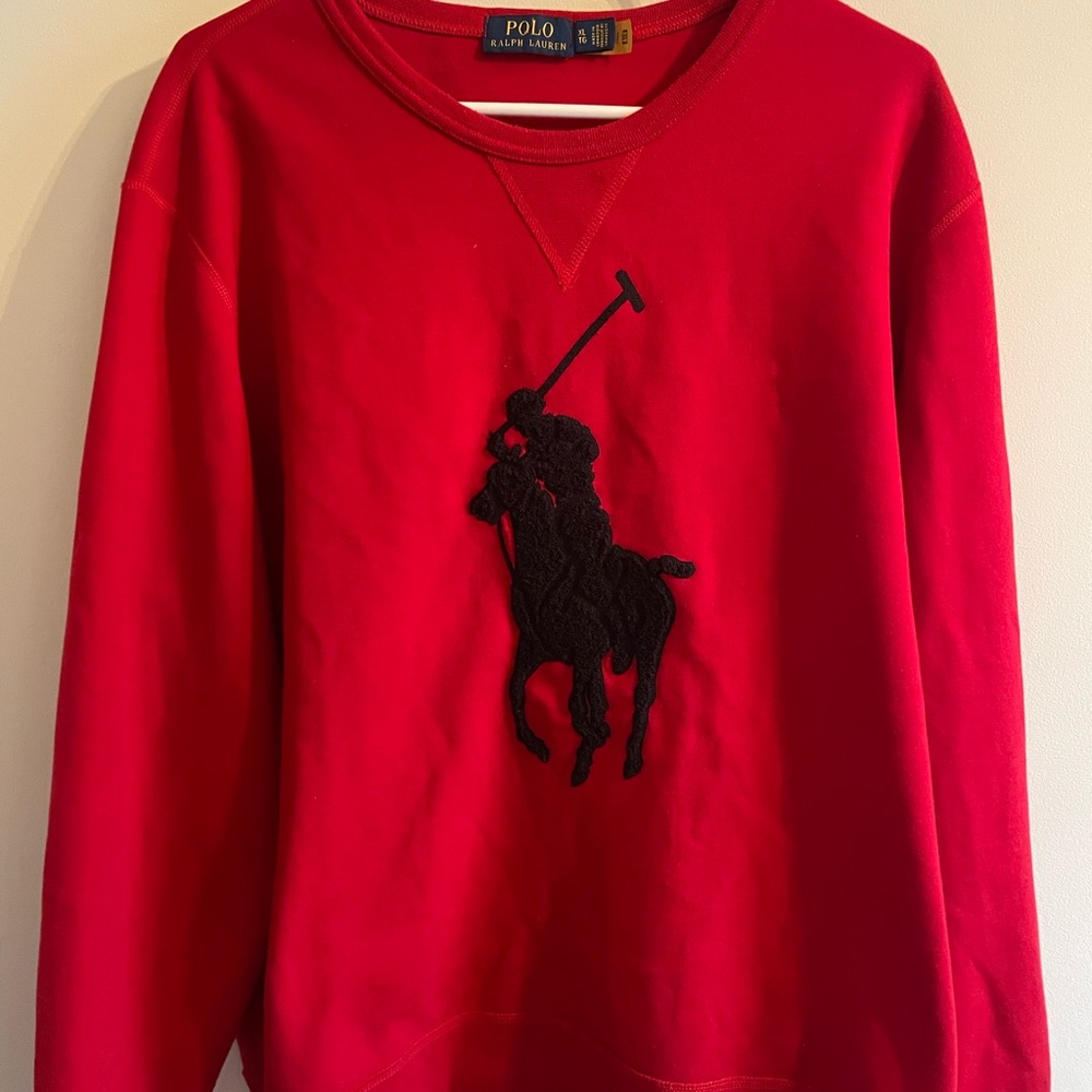 Ralph Lauren Red Crewneck Sweatshirt with Black Polo Player Patch